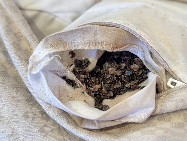 そば殻が砕け、粉になり始めている状態の枕